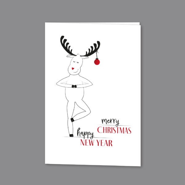 Faltkarte Merry Christmas happy New Year mit Yoga-Elch